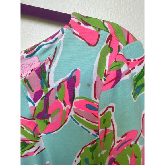 Lilly Pulitzer Charlene Tropical Sheath Dress 3/4 sleeve Pink Blue Women Sz M - Picture 5 of 10